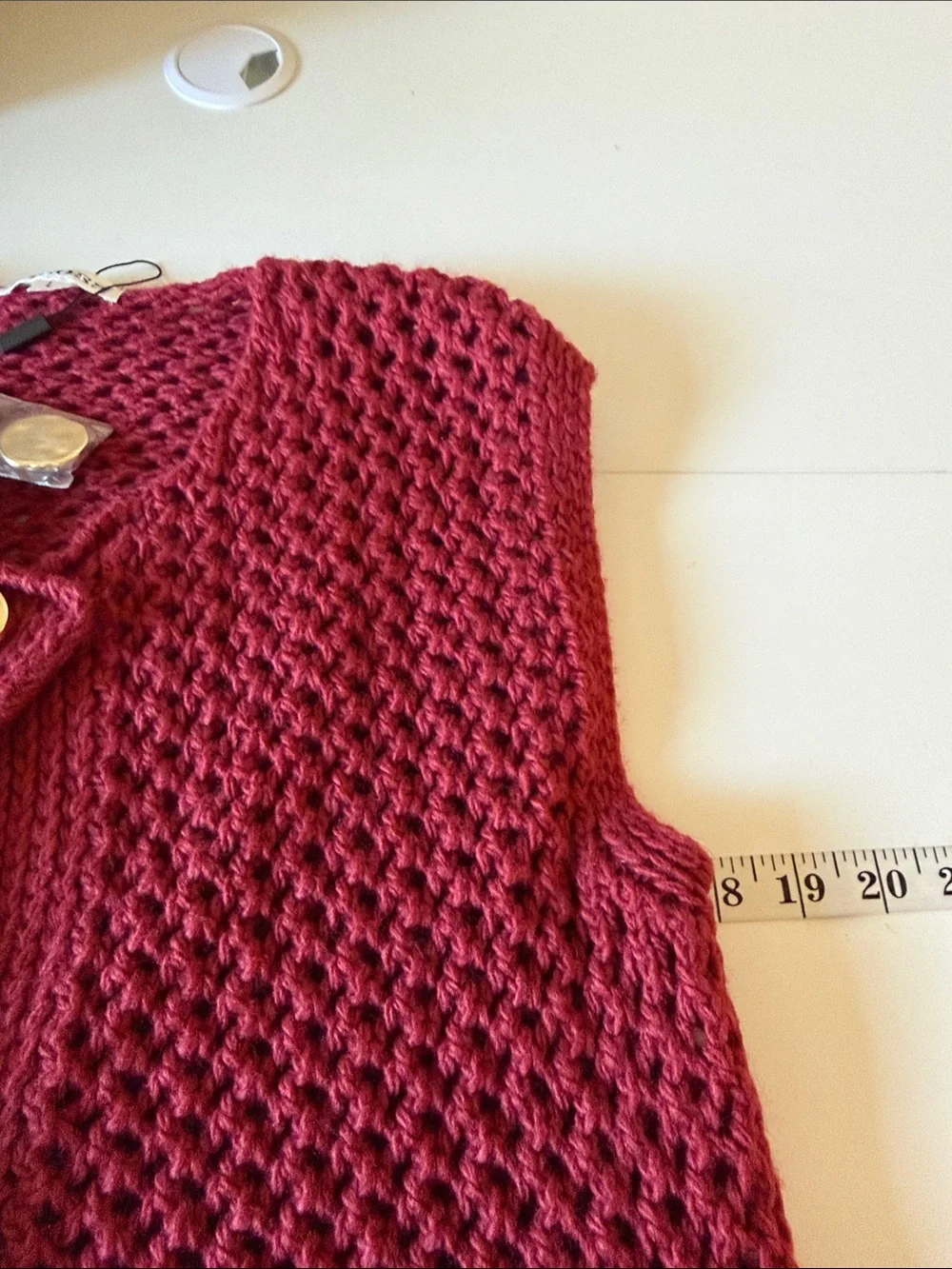 NWT Vigoss Office Career Deep Red Crochet Knit Button Vest Gold Buttons Large